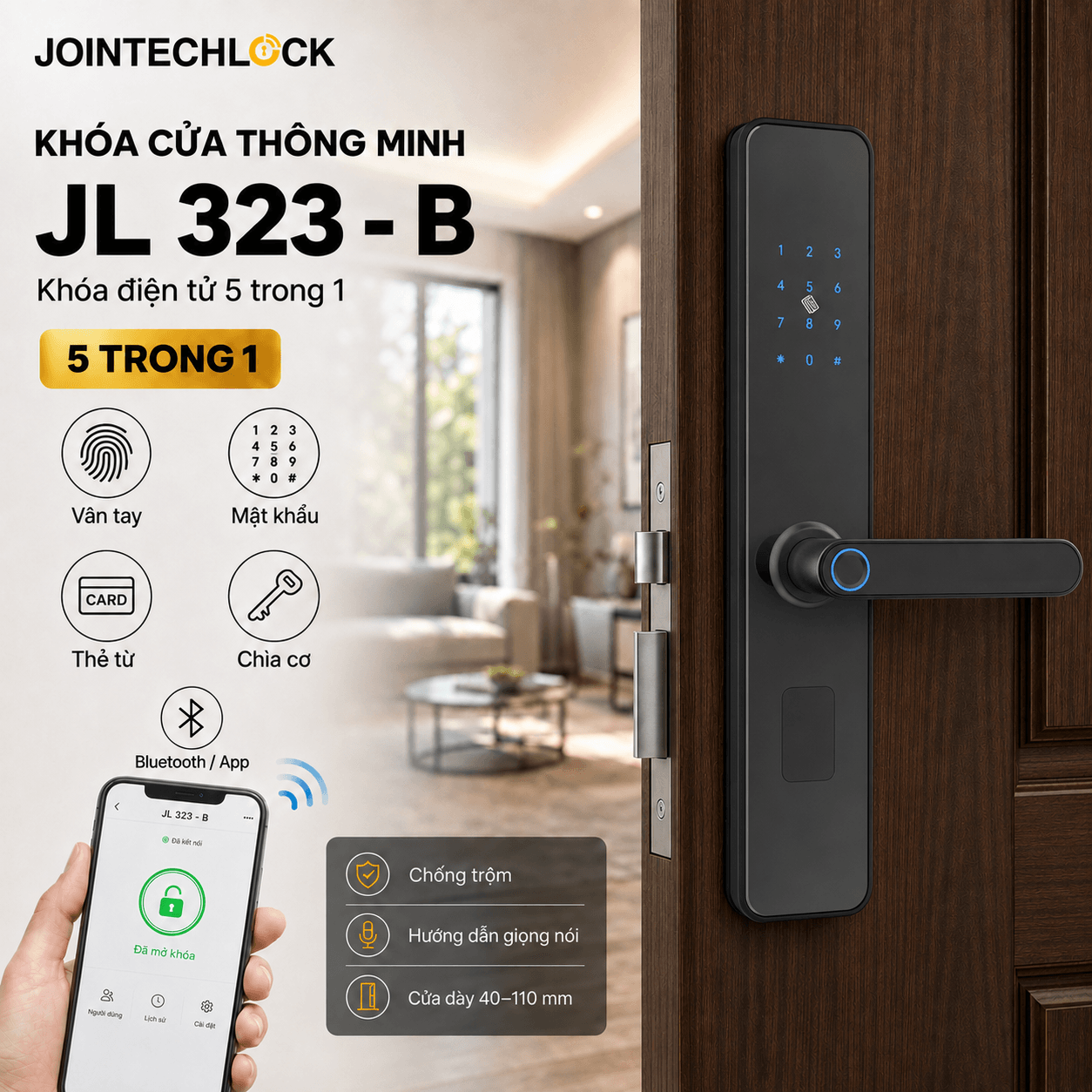 Khóa cửa điện tử Jointechlock JL 323 - Màu đen