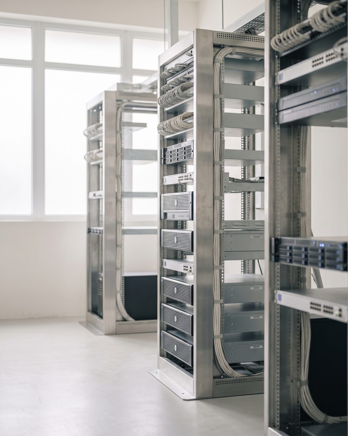Đầu ghi hình và switch trong tủ rack